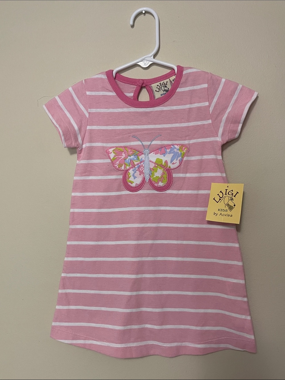 NWT- Boutique Pink Striped Butterfly Dress -